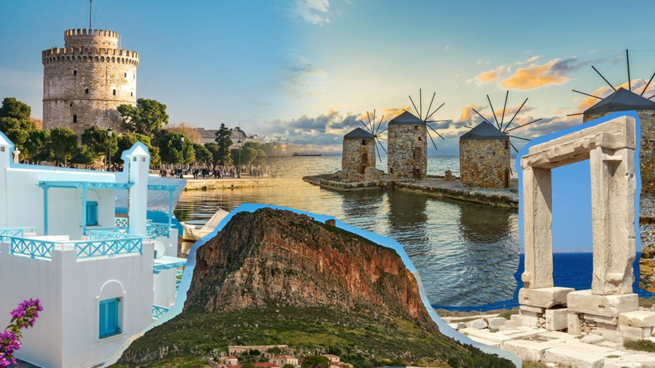 imagem ilustrativa com montade dos principais pontos turísticos da Grécia - voosolo viagens